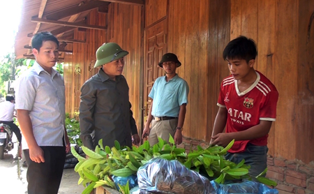 Lãnh đạo huyện Văn Chấn động viên người dân chuyển đổi cơ cấu cây trồng gắn với sản xuất hàng hóa.
